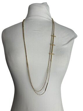 Gold Tone Cross Station Long Chain Necklace Minimalist Dainty